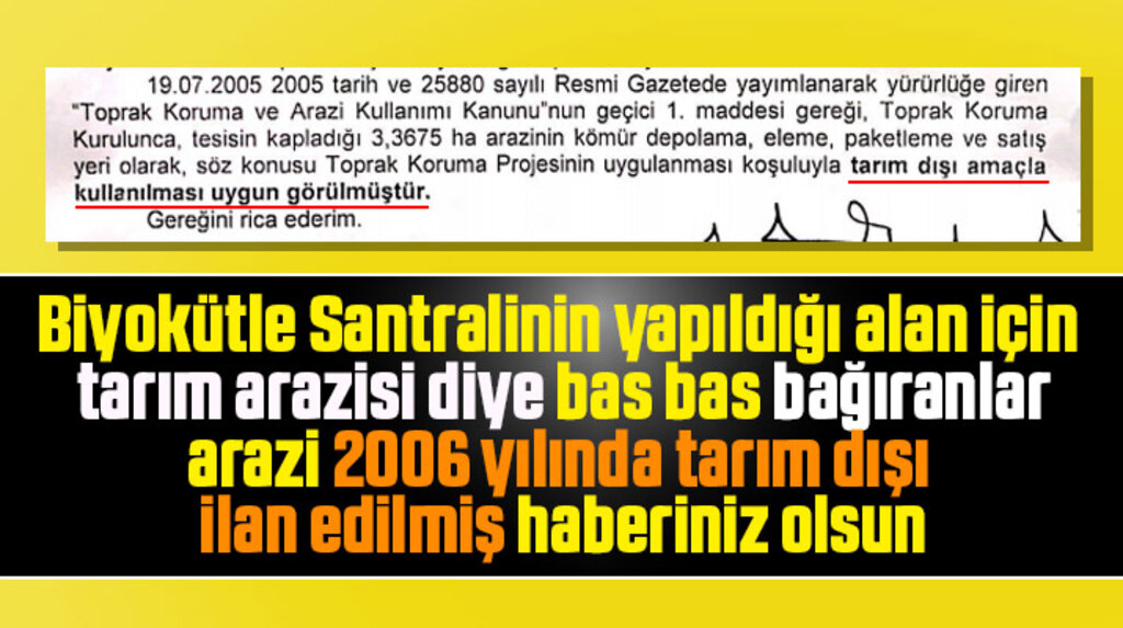 Çarşamba Biyokütle Santralinin arazisi 2006 yılında tarım dışı bırakılmış!
