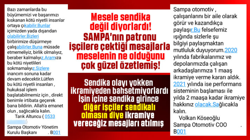 SAMPA Otomotiv patronunun işçilere gönderdiği cep mesajları ifşa oldu