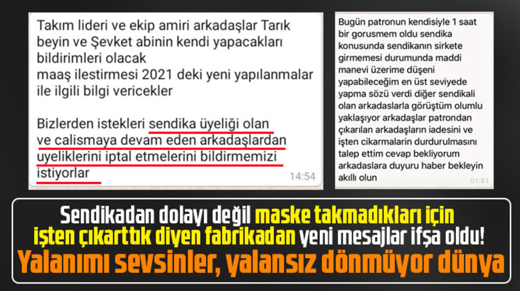 SAMPA'da maske takmadıkları için işten çıkarttık diyen fabrikayı yalanlayan mesajlar