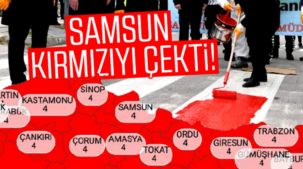 KoronaVirüs birincisi Samsun'da yaya geçitlerine kırmızı çizgi çekildi