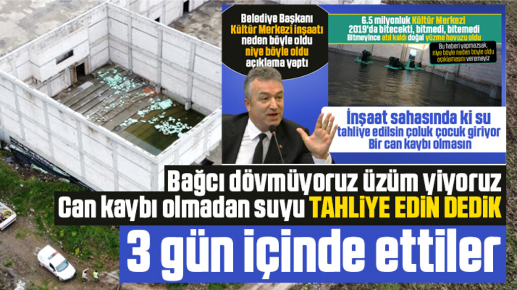 Samsun'un 19 Mayıs ilçesinde Kültür Merkezi inşaatında oluşan sular, tahliye edildi