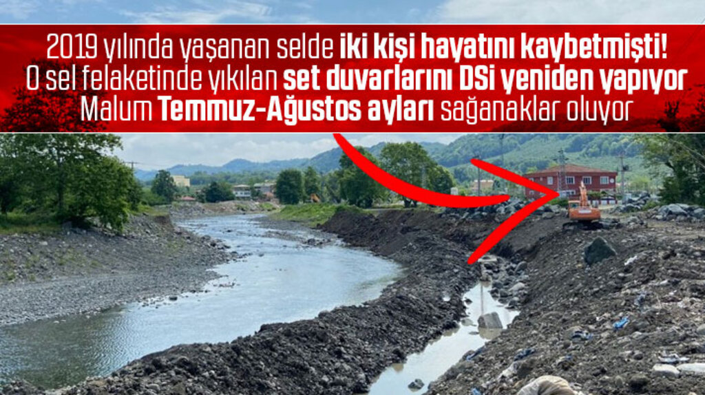 Samsun'un Salıpazarı ilçesinde selde yıkılan set duvarlarını DSİ yeniden yapıyor