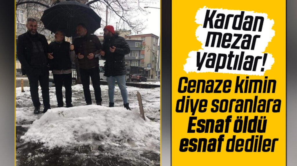 Samsun'un Canik ilçesinde esnaflar kardan mezar yapıp 'Esnaf öldü esnaf' dedi