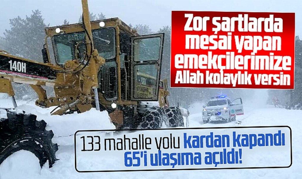 Samsun'da kardan kapanan 133 mahalle yolundan 65'i ulaşıma açıldı