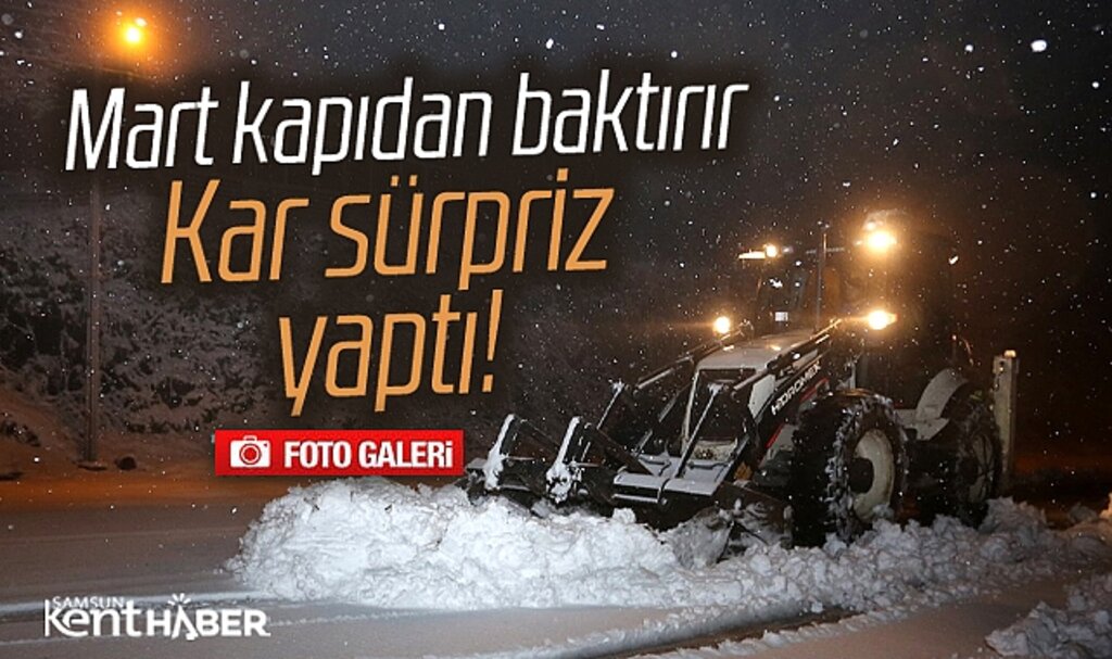 Samsun'un Canik ilçesinde yüksek kesimlere Mart ayında kar yağdı
