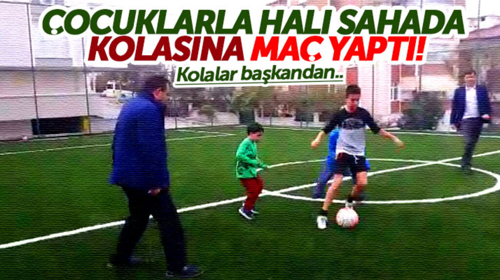 Atakum Belediye Başkanı İshak Taşçı, çocuklarla halı sahada kolasına maç yaptı