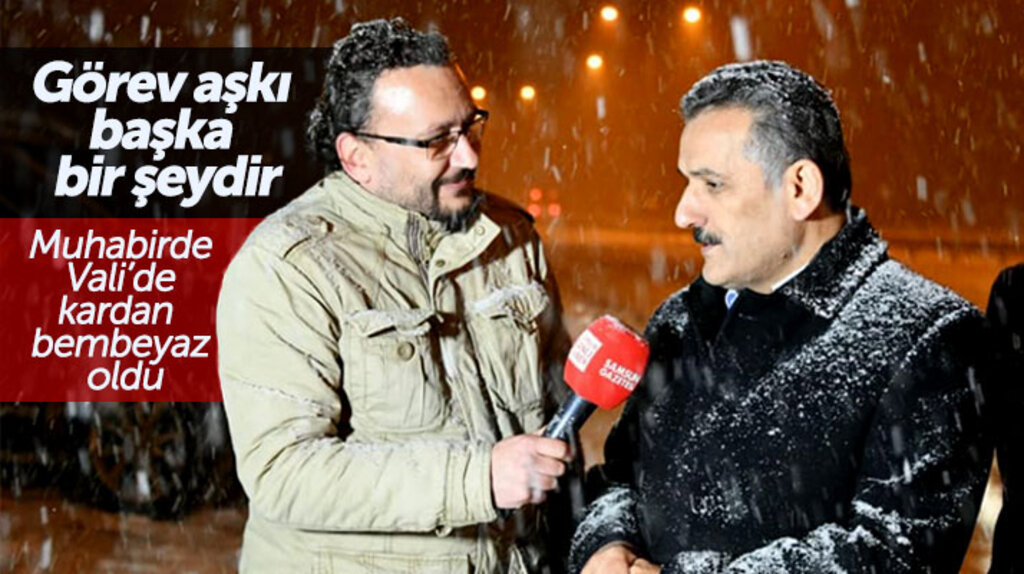 Samsun Valisi Osman Kaymak'ta muhabirde kar altında bembeyaz oldu