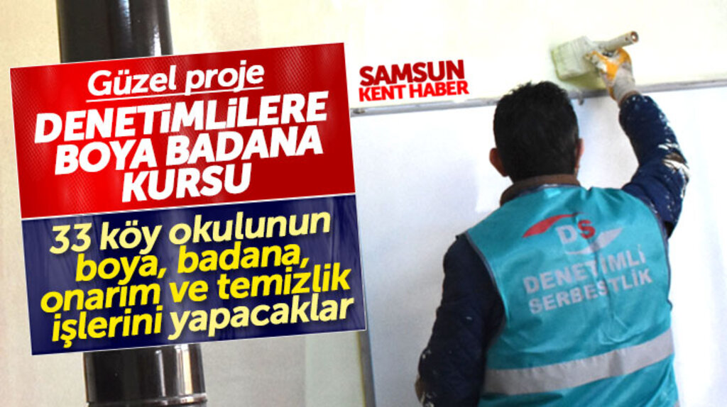 Samsun'da denetimli serbestlikten ceza alan hükümlüler köy okullarını boyuyor