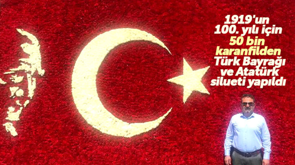 Samsun'da 1919'un 100. yılı için 50 bin karanfilden Türk Bayrağı ve Atatürk yapıldı