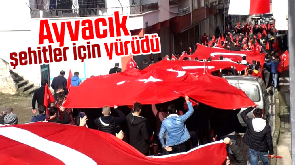 Samsun'un Ayvacık ilçesinde İdlib şehitleri için yürüyüş yapıldı